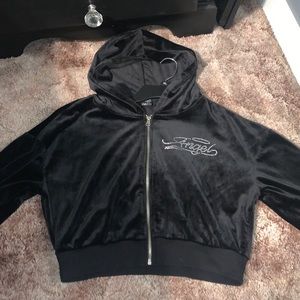 “Angel” Cropped Velvet Zip-Up